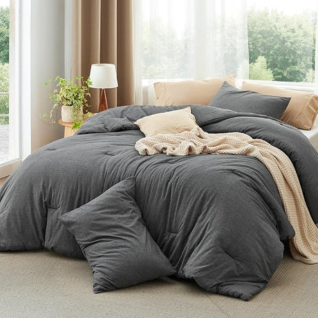 Comforter Set Queen Size Taupe - Cotton Fabric with Microfiber Inner Fill, Queen Comforter Set for All Seasons, 3 Pieces, 1 Comforter (90"x90") and 2 Pillow Cases (20"x26")