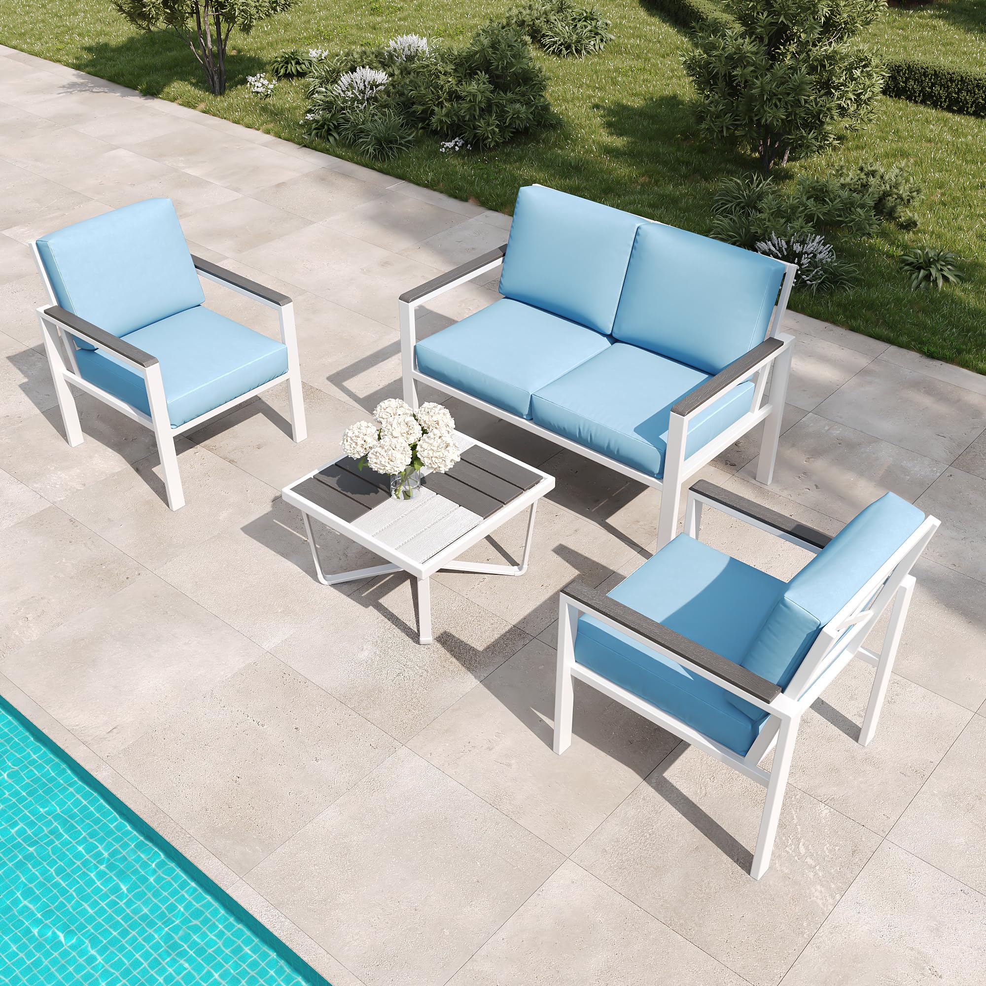 4-Piece Outdoor Patio Furniture Set, Metal Conversation Set with Cushions