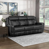 Double Recliner Sofa, Faux Leather Reclining Sofa With Center Drop-Down Cup Holders,