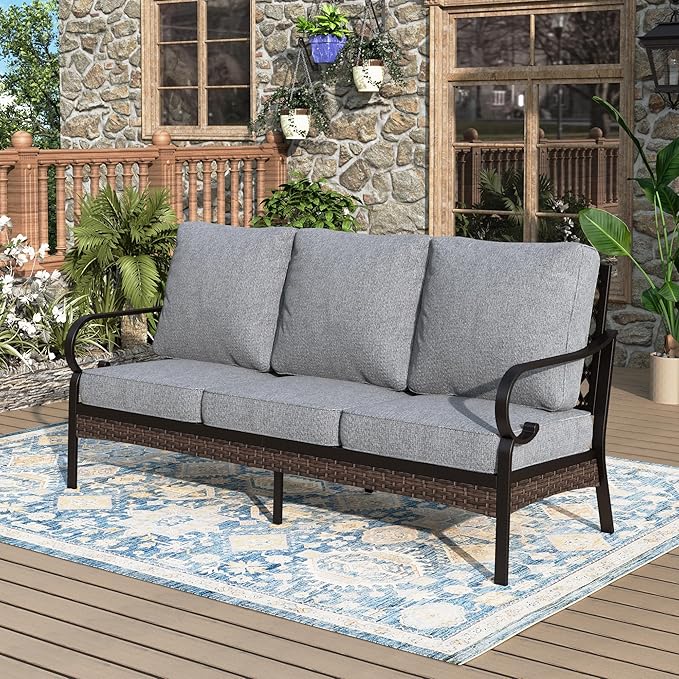 Patio Furniture Sofa, Love-Seat Patio Sofa Steel Frame Outdoor Sectional Couch