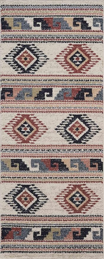 Multicolor Southwestern Area Rug 5x8 - Orange Grey Beige Tribal Pattern