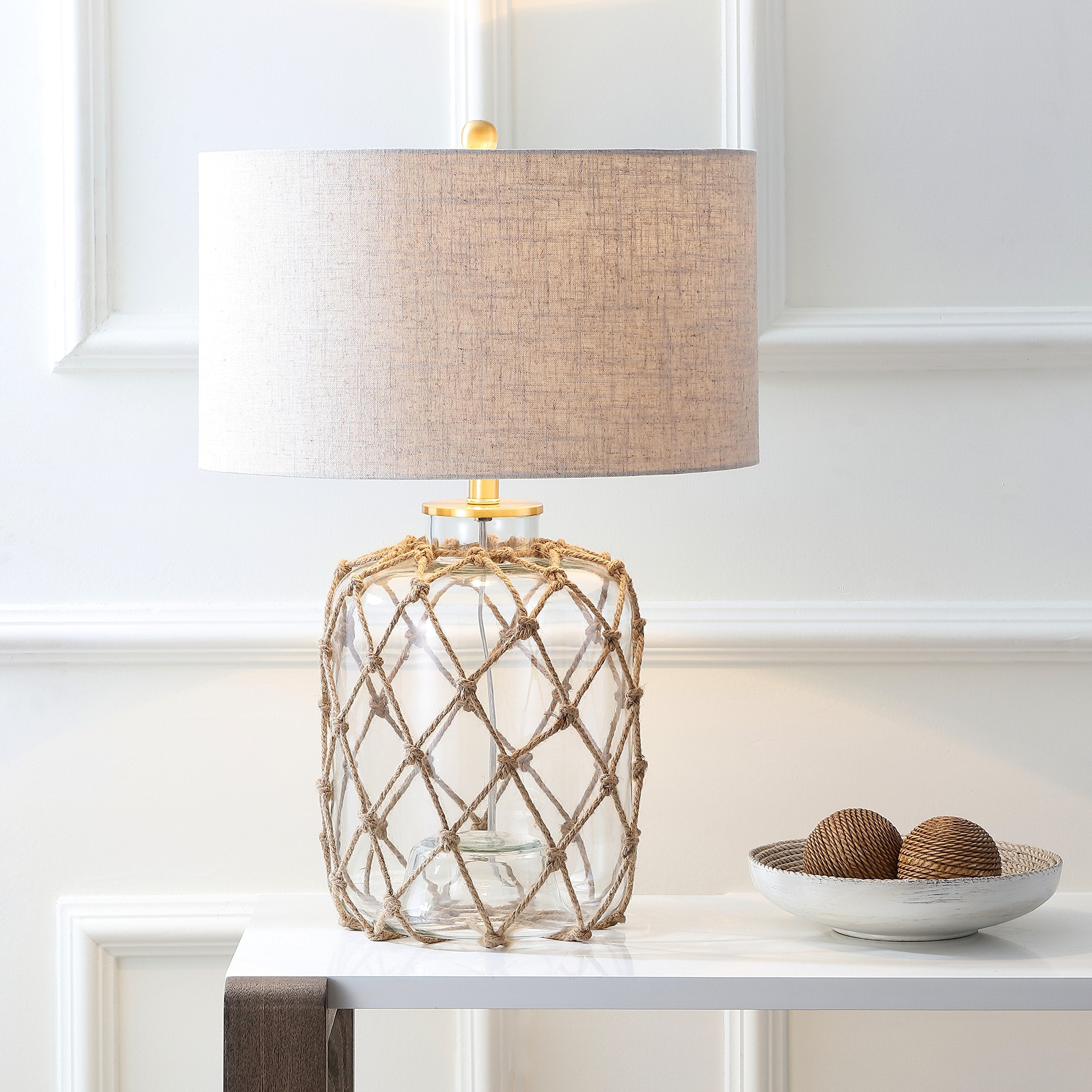 JYL5033A Mer 26.5" Glass and Rope LED Table Lamp Coastal Traditional