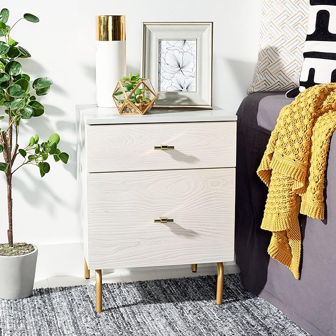 Home Collection Genevieve Cream/White Washed 2-Drawer Nightstand