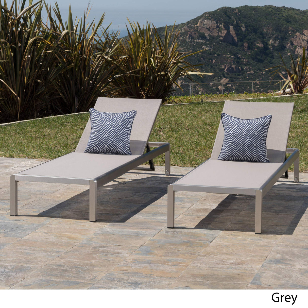 Outdoor Aluminum Chaise Lounge, Set of 2, Grey