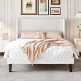 Queen Size Velvet Bed Frame with Vertical Channel Tufted Wingback Headboard,