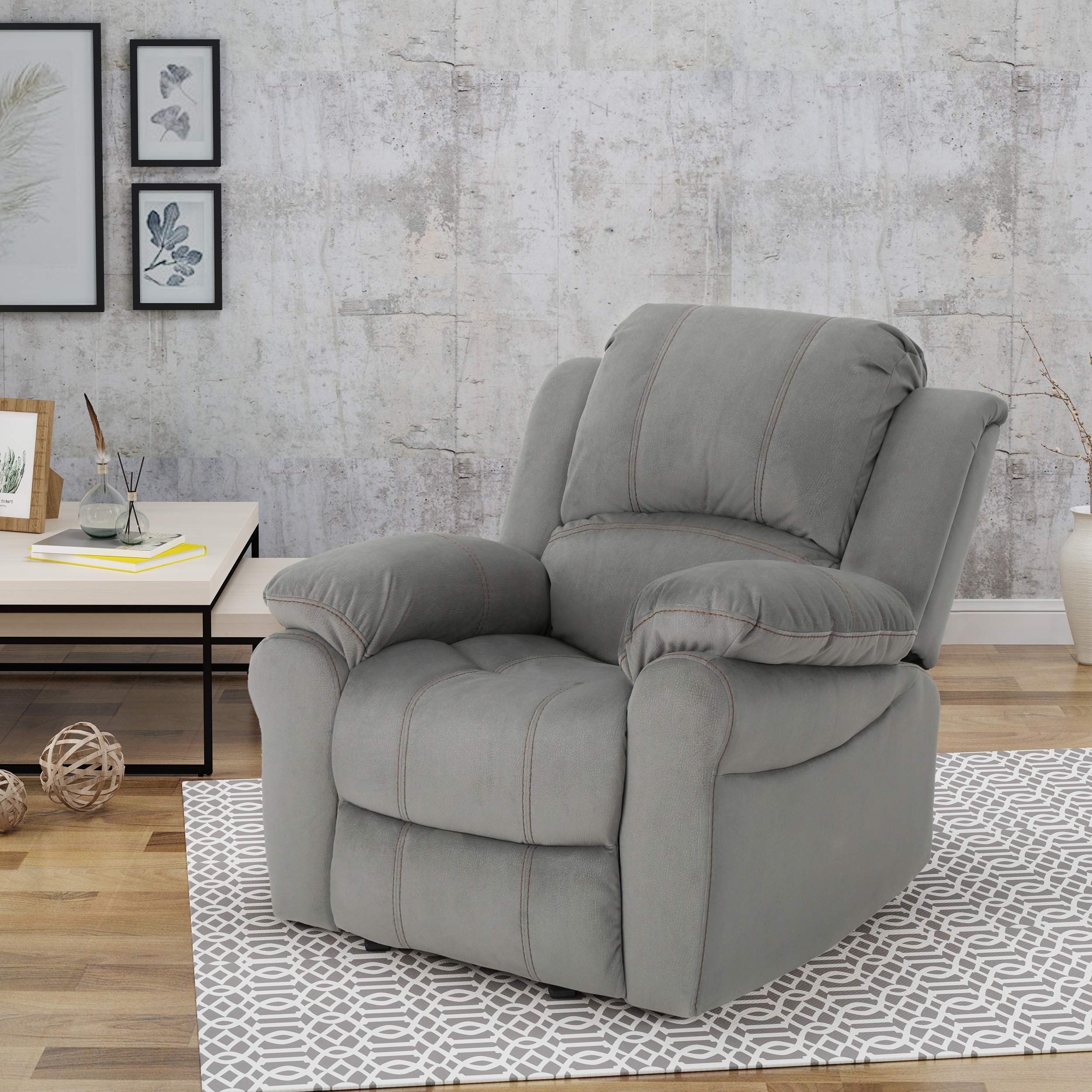 CloudHug Oversized Grey Microfiber Recliner Chair with Plush Cushioning