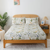 Queen Sheet Set 100% Percale Cotton Green Floral Bed Sheet Set Yellow Flower & Green