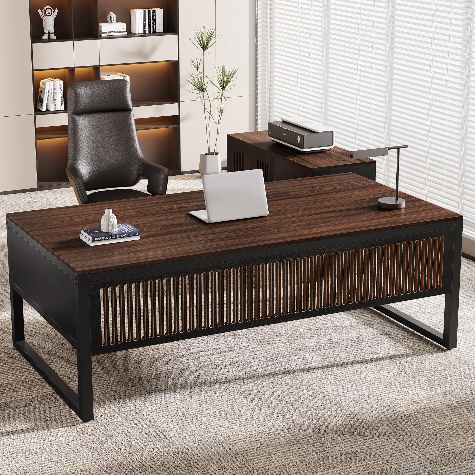 63-Inch Executive Desk, Large Office Desk with Mobile File Cabinet
