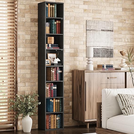 Tall Narrow Bookshelf 8 Tiers, Compact Corner Bookcase, Easy to Match for Living Room