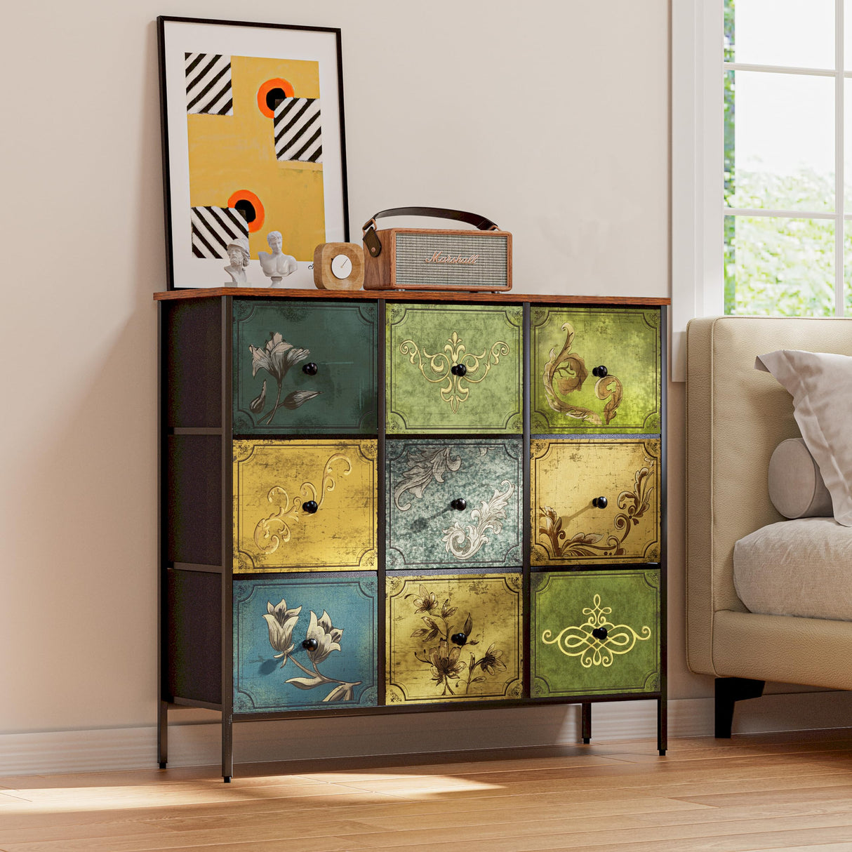 Drawer Dresser with 9 Fabric Drawers, Dresser Storage Organizer for Bedroom,