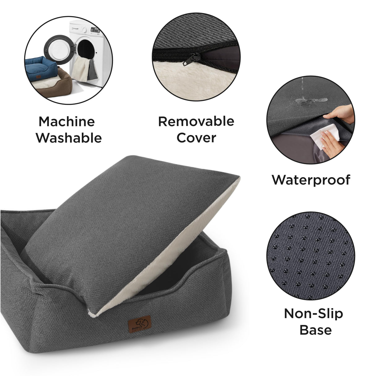 Bedsure Washable Dog Bed for Medium Dogs - Waterproof All-Season Foam Puppy Beds, Orthopedic Rectangle Cuddle Indoor Cat Beds with Removable Zipper Cover, 30x24x9inches, Grey