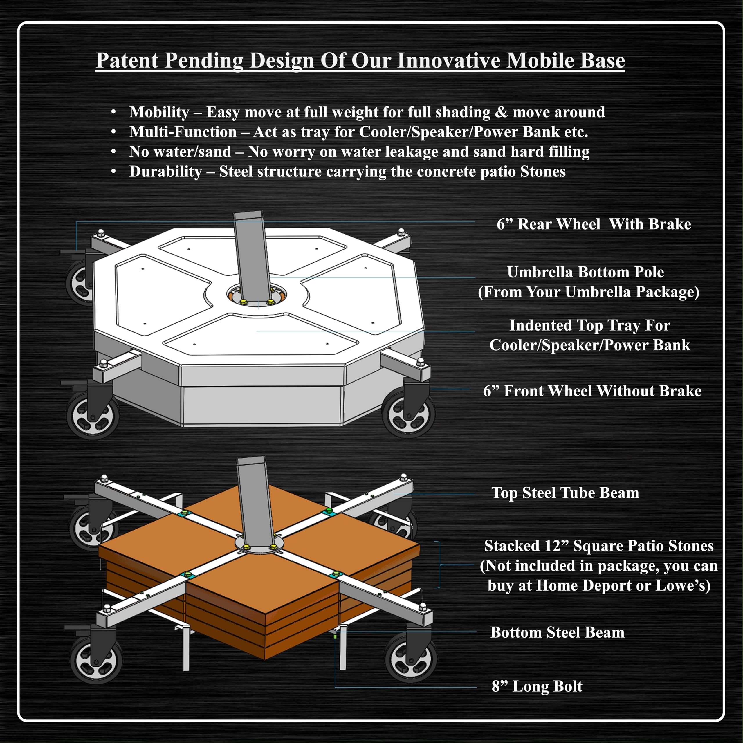 Multi-Function Mobile Cantilever Umbrella base - Including Large Mobile Umbrella Base