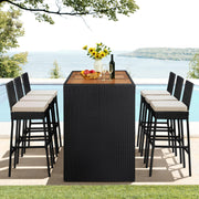 7 Piece Patio Dining Set Outdoor Acacia Wood Bar Table and Chairs