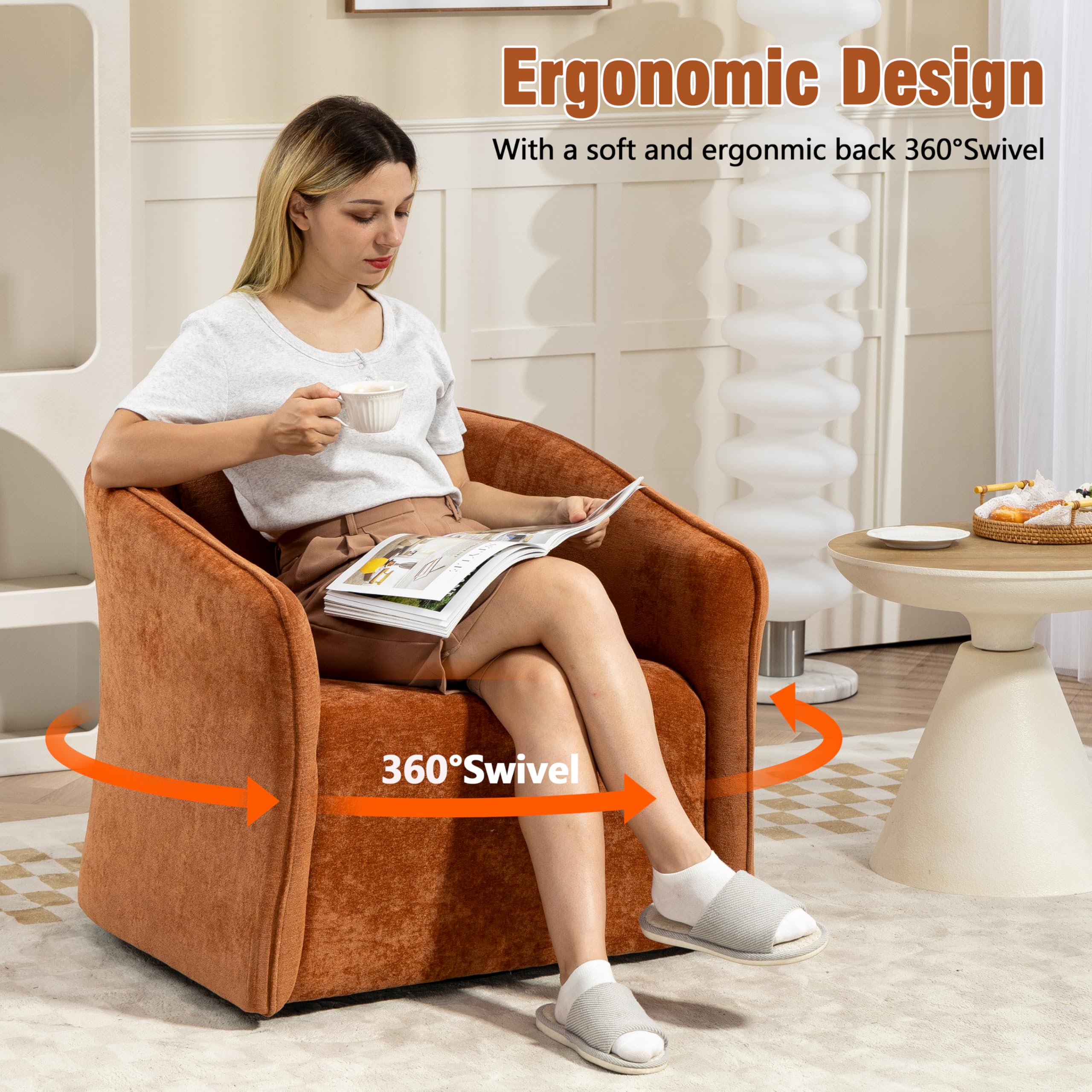 Accent Chair for Living Room Swivel Barrel Accent Chair，Swivel Chair 360°Sofa