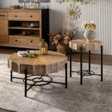 2-Piece Farmhouse Living Room Coffee Table Set Rustic Boho Round Coffee