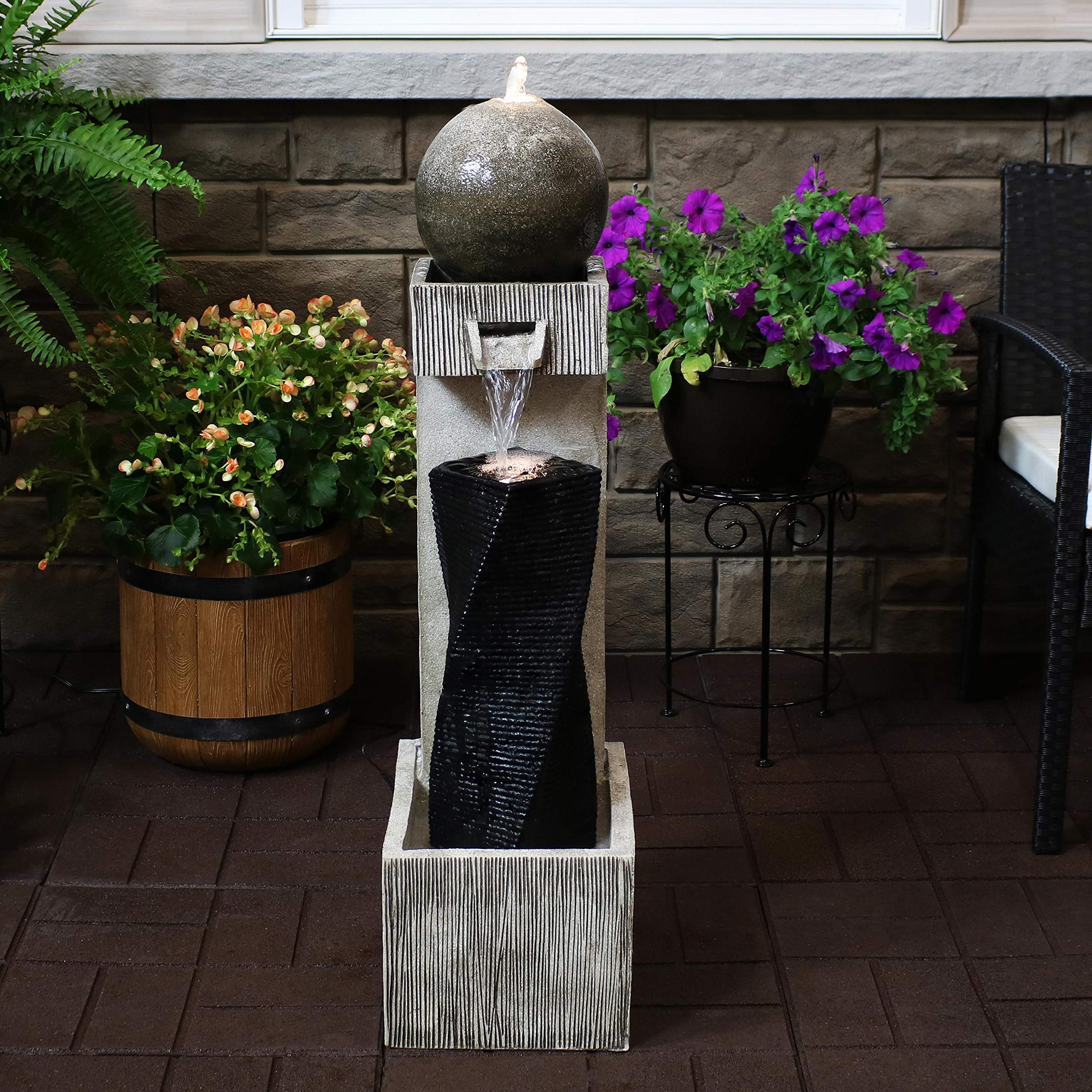 35-Inch Outdoor Water Fountain - LED Lights - Electric Submersible Pump