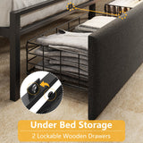 Queen Bed Frame with Storage Drawers and LED Headboard
