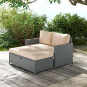2-Piece Outdoor Daybed - PE Rattan Sunbed with 31 Gallon Storage Ottoman