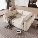 Upholstered Modular Sofa with USB Charge Ports, Wireless Charging and Built-in Bluetooth Speaker in Arm