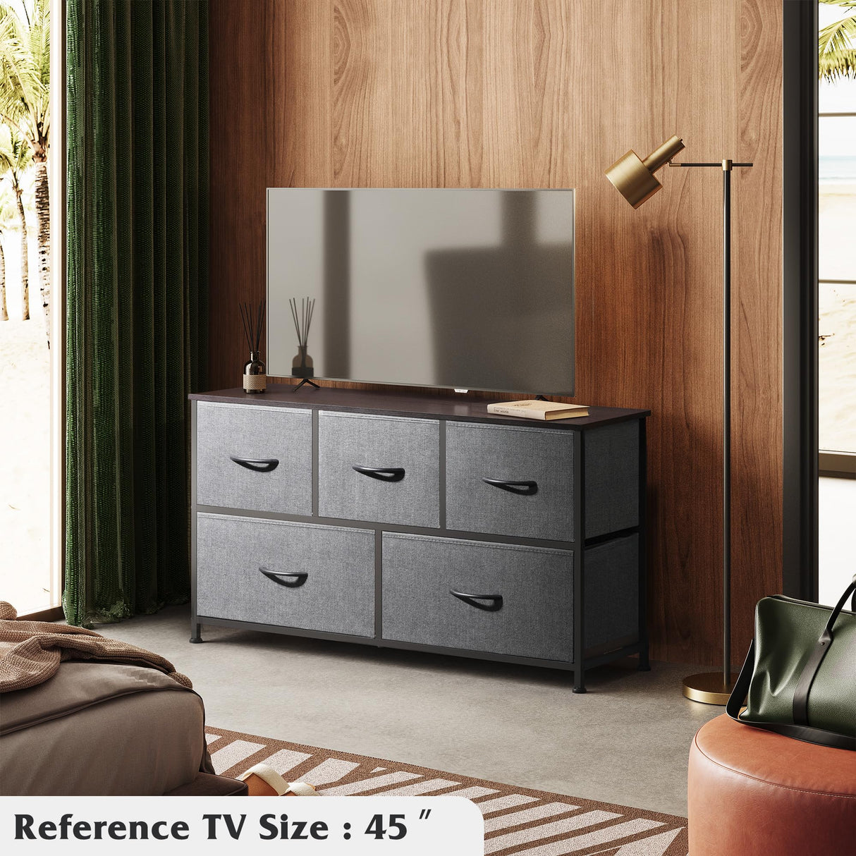 Dresser for Bedroom with 5 Drawers, Wide Chest of Drawers, Fabric Dresser, Storage