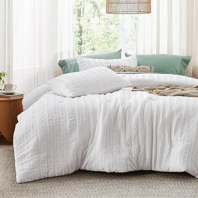 Waffle Comforter Set Queen, Beige Boho Bedding Comforter Set for All Seasons