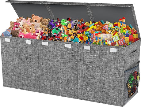 Extra Large Toy Box, Toy Chest for Kids Boys Girls, Collapsible Sturdy Storage Organizer with Mesh Pockets