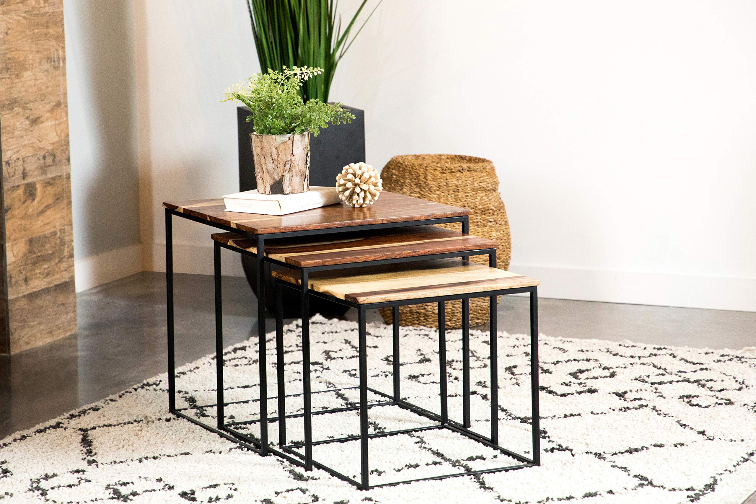 3-Piece Square Natural and Black Nesting Tables (931182)