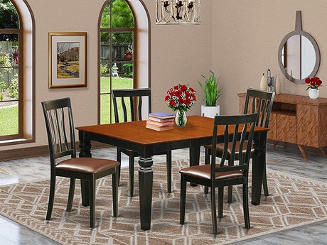 WEAN5-BLK-LC 5 Piece Set for 4 Includes a Rectangle Table with Butterfly Leaf and 4 Faux Leather Kitchen Dining Chairs,