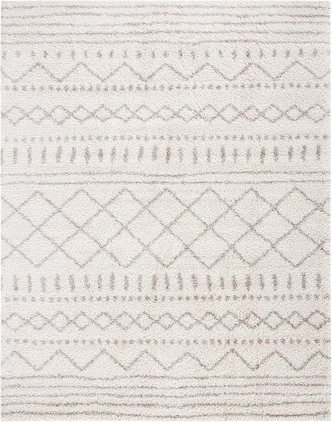 Arizona Shag Collection Area Rug - 8' x 10', Ivory & Beige, Moroccan Design