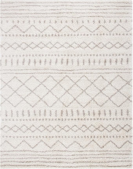 Arizona Shag Collection Area Rug - 8' x 10', Ivory & Beige, Moroccan Design