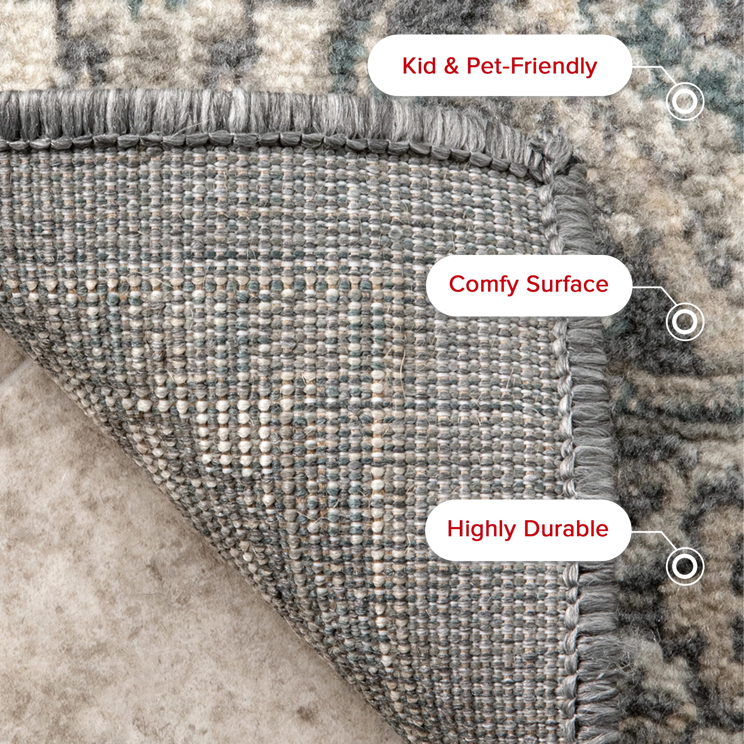 9x12 Becca Traditional Tiled Area Rug - Charcoal Faded Transitional Design