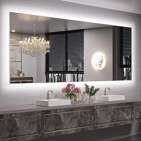 Keonjinn Bathroom Mirror with Lights 20 x 28 Inch, LED Mirror with Backlit, Anti Fog Lighted Mirror with Stepless Dimmable, UL Listed LED Driver, IP44 Waterproof, CRI90+, HD Tempered Glass