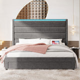 King Size Bed Frame with 55 Inches All Wingback Headboard & Drawer & 2 Charging Station,