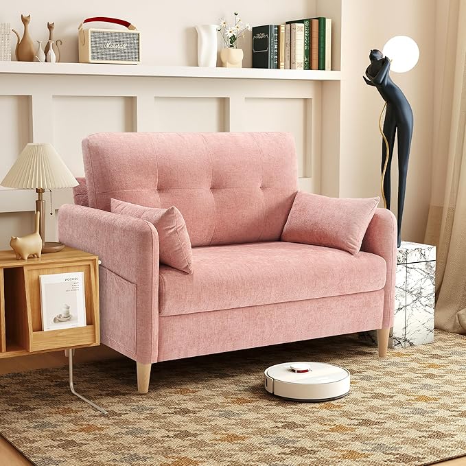 47" Small Sofa Couch for Bedroom,Soft Chenille LoveSeat,Tool Free Setup Sofas