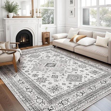 Living Room Area Rug 8x10 - Large Soft Washable Oriental Traditional Distressed