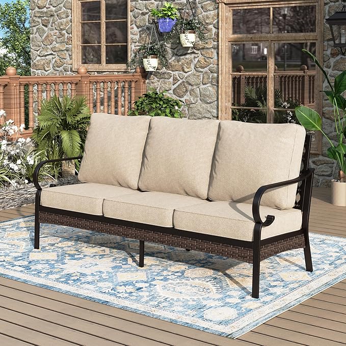 Patio Furniture Sofa, Love-Seat Patio Sofa Steel Frame Outdoor Sectional Couch
