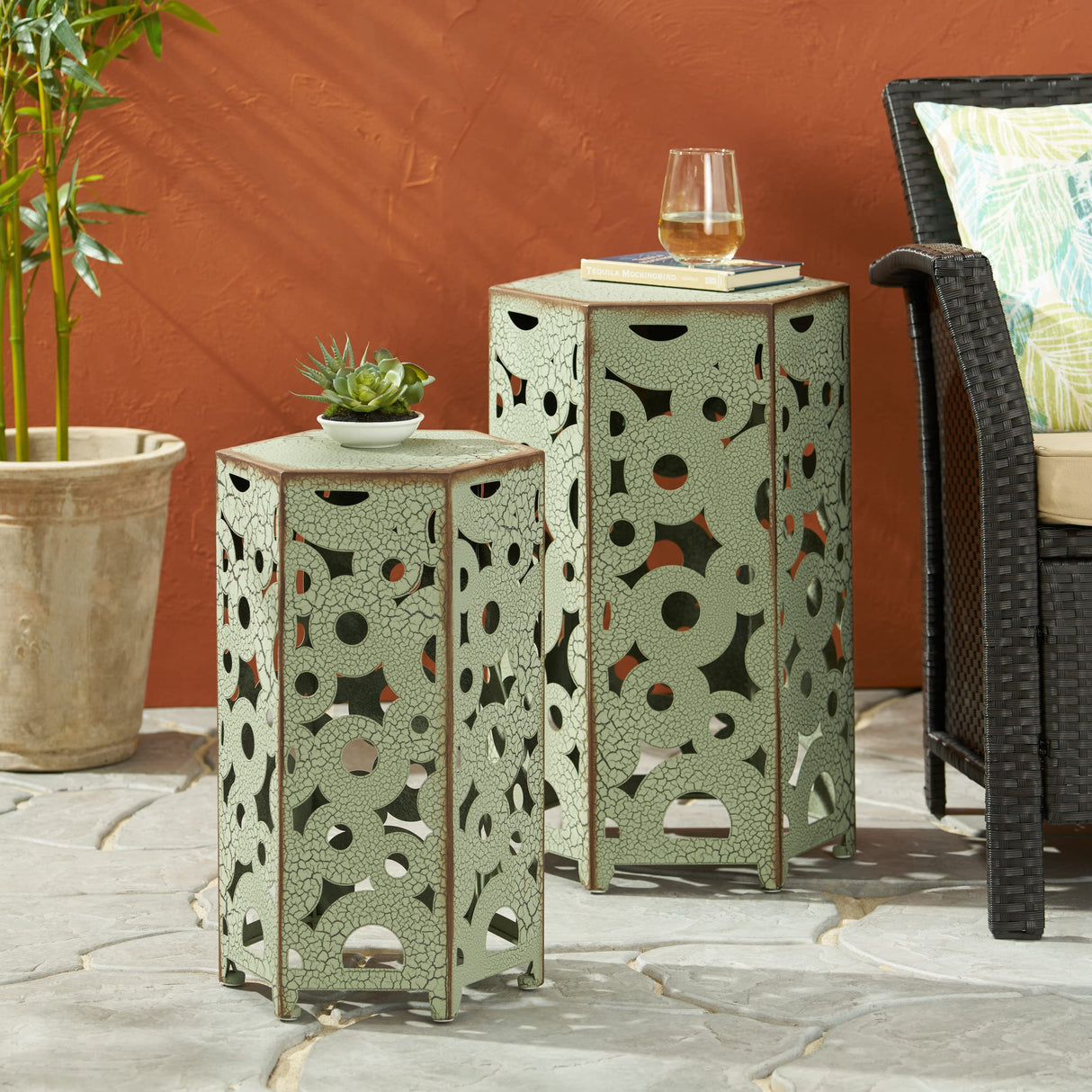 Christopher Knight Home Parrish Iron Accent Tables, 2 - Pcs Set, Antique Green - Bircata