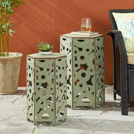 Christopher Knight Home Parrish Iron Accent Tables, 2 - Pcs Set, Antique Green - Bircata