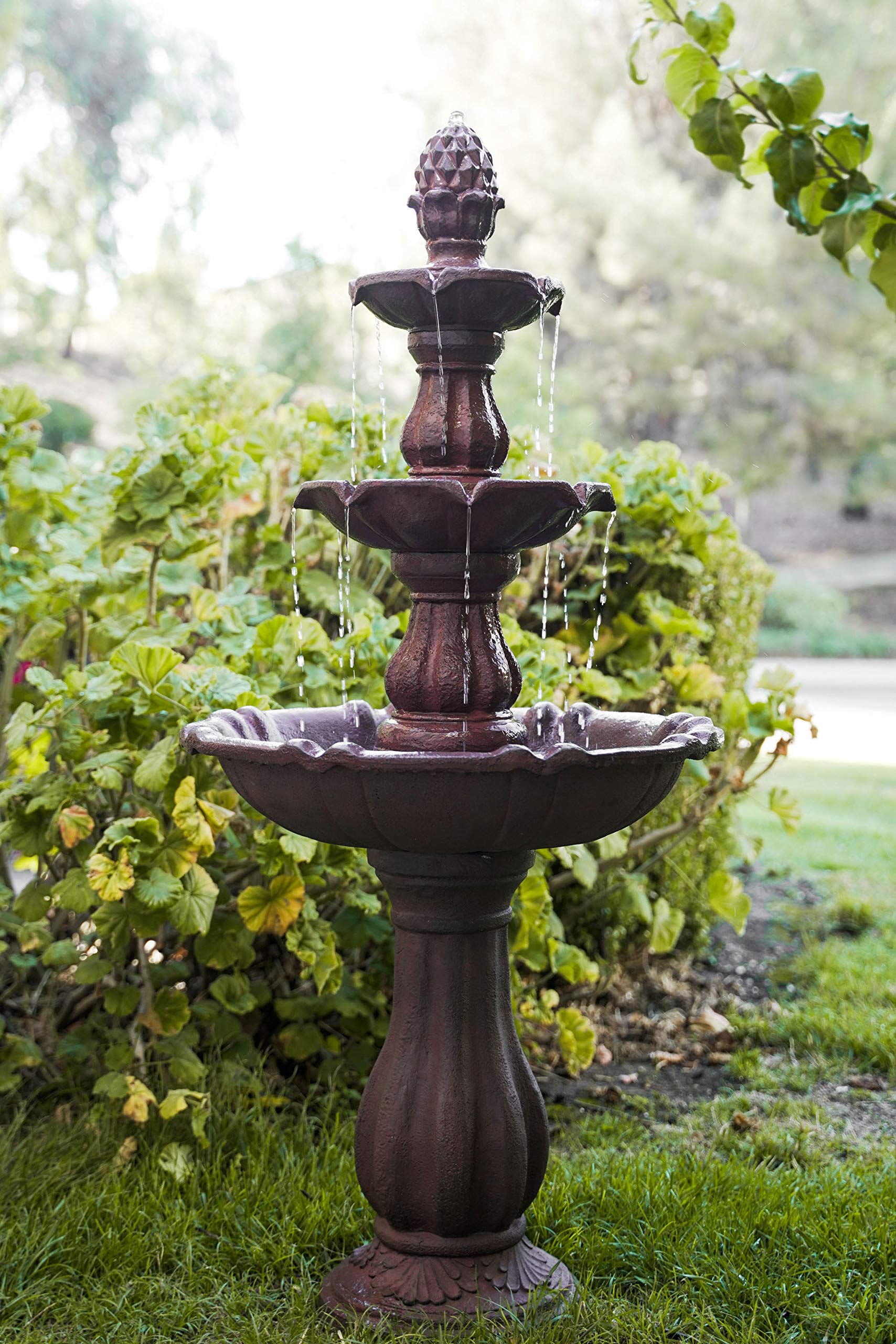 3-Tier Freestanding Waterfall Fountain w/Pump & Pineapple Top, 51 Inch Tall