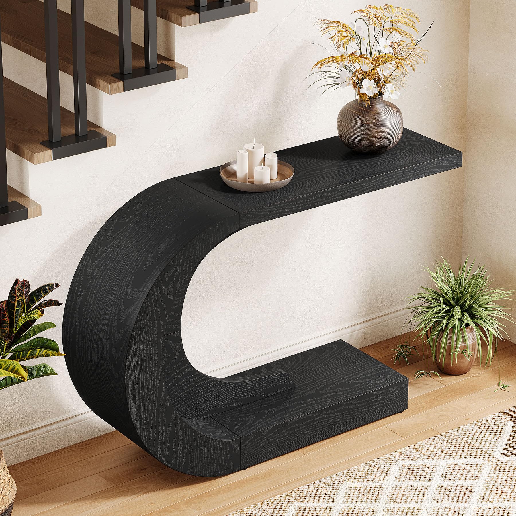 43.3" Mid-Century Modern Console Table - C-Shaped Entryway Accent Table