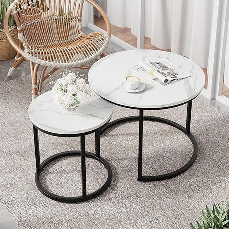 Round Nesting Coffee Table, 31.5" White Modern Accent