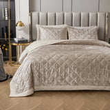 Champagne Korean Velvet Quilt Set California King XL Size (112x104 in)