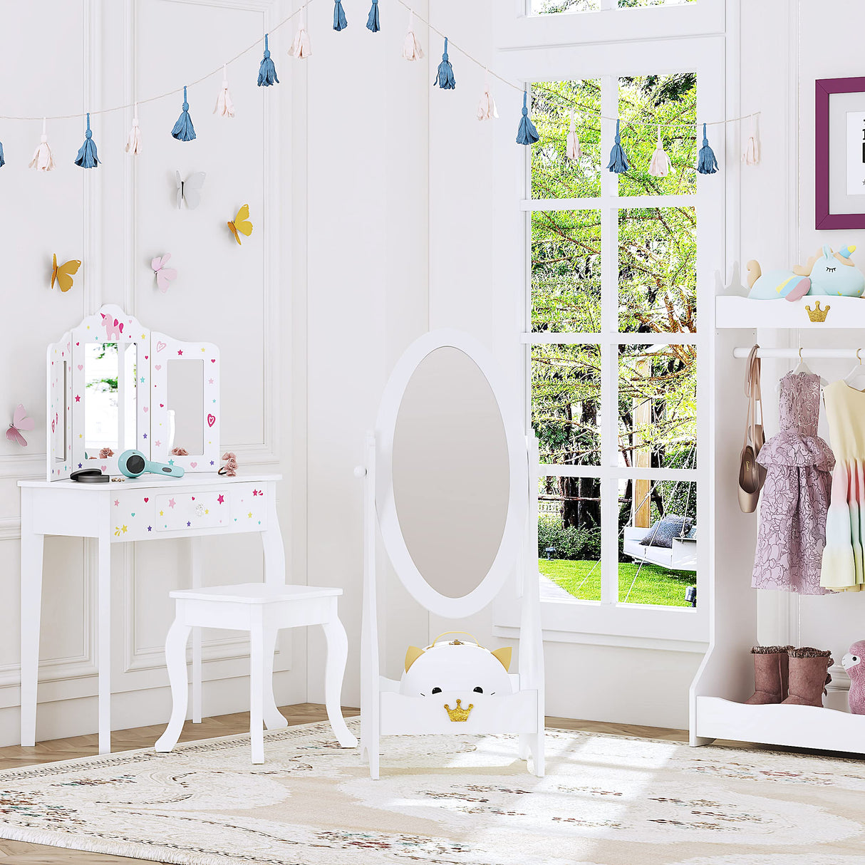 Kids Full Length Mirror, Kids Free-Standing Dressing Mirror with Adjustable Viewed