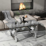 Mirrored Glass Coffee Table, Modern Side Coffee Table with Transparent Tempered Glass