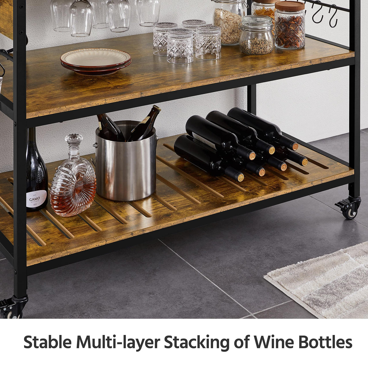 Kitchen Island with Power Outlet, Rolling Kitchen Cart with Wine Rack