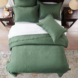 Quilt King Size Bedding Set-Olive Green Embossed, Bedspreads-Lightweight Summer Soft