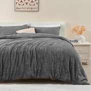 Fluffy Comforter Set - Furry Leaves Pattern Faux Fur Bed Set, Winter Ultra Soft Fuzzy