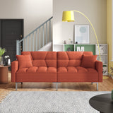 Linen Upholstered Modern Convertible Folding Futon Sofa Bed with 2 Pillows