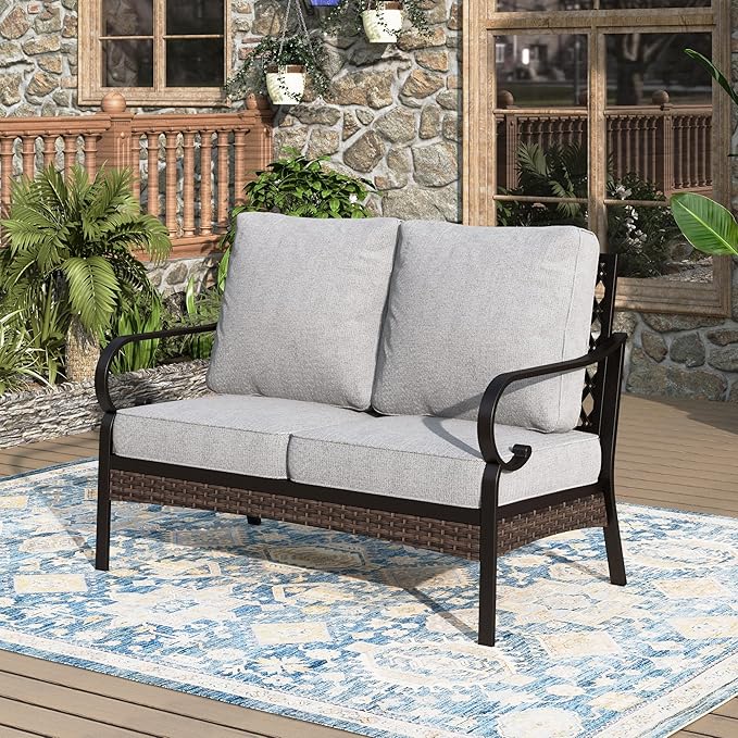 Patio Furniture Sofa, Love-Seat Patio Sofa Steel Frame Outdoor Sectional Couch