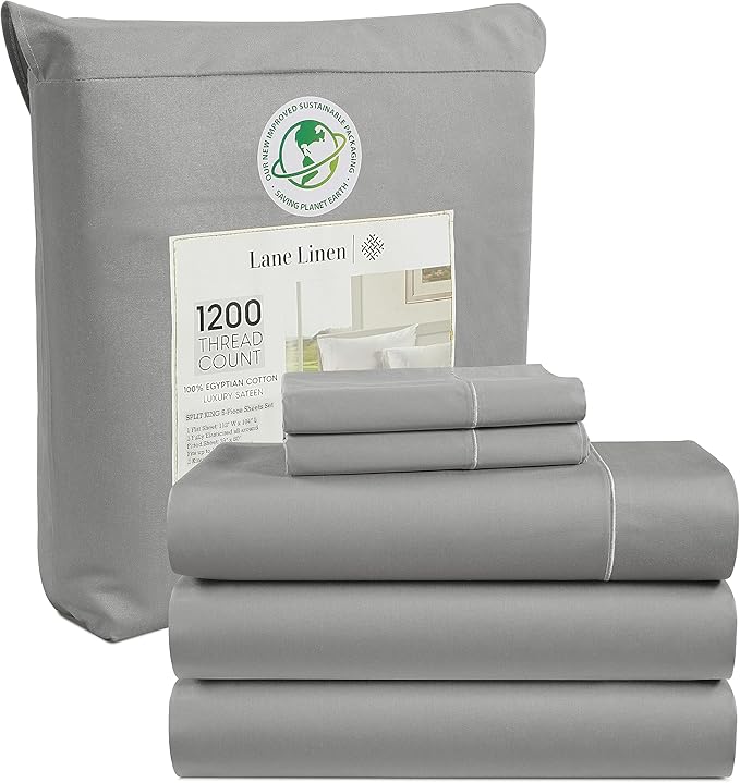 100% Egyptian Cotton King Size Sheets Set - 1200 TC, 4 Pieces - Luxury Sateen Weave Cotton Sheets King Size Set -